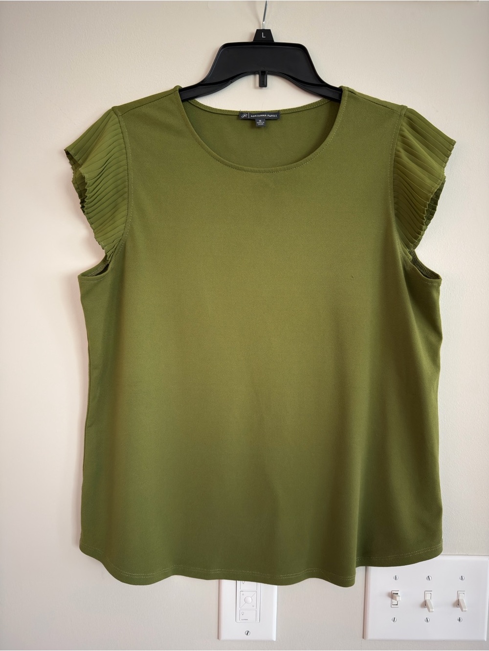 Adrianna Papell Olive Green Pleated Cap Sleeve Tank Top